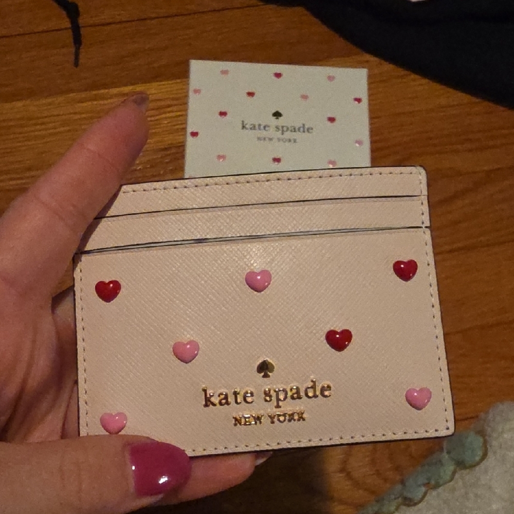 Kate Spade Blush and Red Heart Card Holder